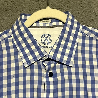 Christian Lacroix Shirt Mens Size‎ Large Blue Checkered Button Short Sleeve - Image 1 of 4