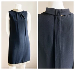 Vintage Pussy Cats by CArla Jane Black Wool Crepe 60s Mod Sheath Dress S - Picture 1 of 7