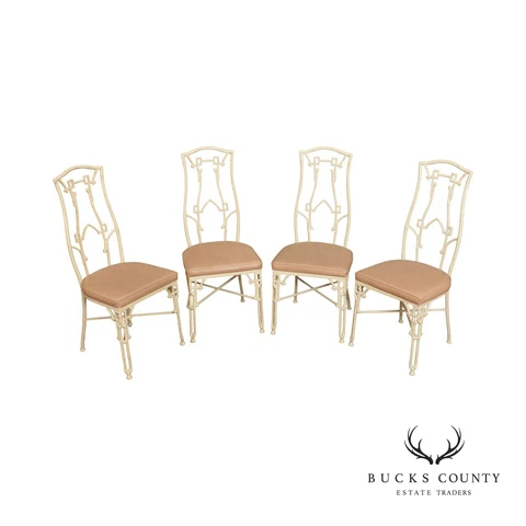Hollywood Regency Metal Faux Bamboo Set 4 Dining Chairs Cover