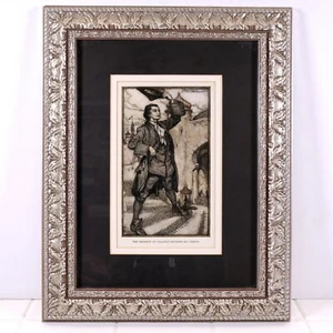 Arthur Rackham 1904 Gulliver's Travels Emperor Vtg Print Silver Tone Frame VG+ - Picture 1 of 4