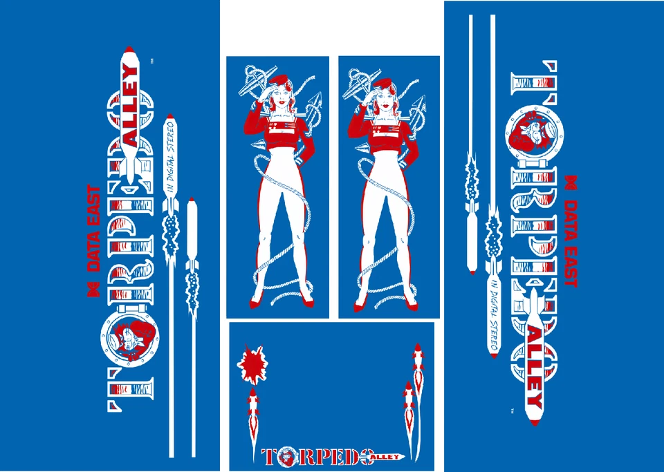 Data East TORPEDO ALLEY Pinball Machine CABINET Decal Set - Image 1 of 1