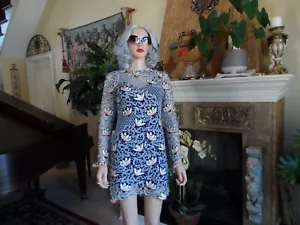 Self-Portrait "Maxine" Lace Dress Flower Pattern Blue/ Lavender Size US 0 - Picture 1 of 17