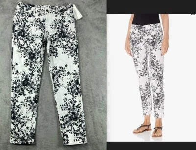 Calvin Klein Womens 6 Pants Ankle White Black Floral NWT Skinny Flat Mid 32X29 - Image 1 of 4