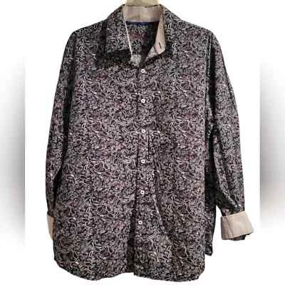 Men’s Dress Shirt Tasso Elba Flip Cuff XL 17-17.5 Neck Blue Red Paisley‎ Print - Image 1 of 4