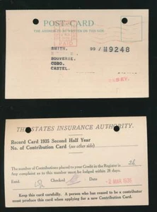 GB GUERNSEY METERFRANKATUR 1936 STAATEN VERSICHERUNG GEDRUCKTE KARTE - Bild 1 von 3