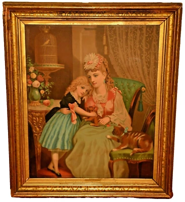 Litografía Retrato Interior Madre Hija Original Antigua JOHN HENRY BUFFORD Foto 1 de 4