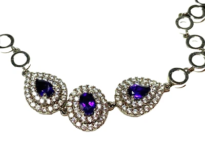 Brazalete Gold Coast Platino Chapado Piedra Púrpura Con Pavé Envolvente 8" Foto 1 de 4
