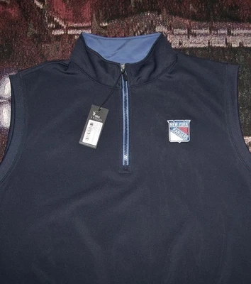 NEW F&G TECH 1/4 Zip Pullover Sweater Vest Jacket Shirt NEW YORK RANGERS XL Navy - Image 1 of 4