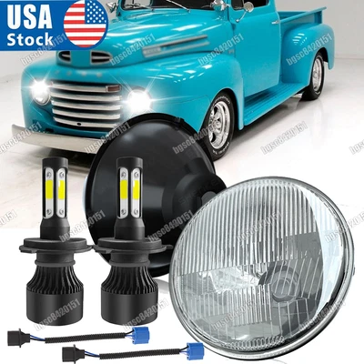 2x Fit Ford F1 1948 1949 1950 1951 1952 7" Inch Round LED Headlights HI-Lo Beam - Image 1 of 4