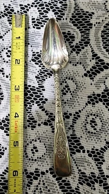  😜ANTIGÜEDAD RARA c1889! CUCHARA DE FRUTA/NARANJA "5 3/4" PLATEADA ASIRIO-GRIEGO🍊 Foto 1 de 4