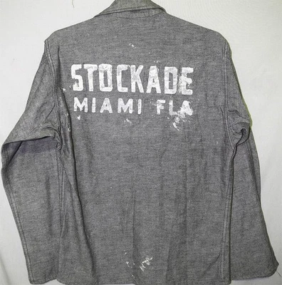 -Rare- 1950's -MIAMI STOCKADE JAIL- Vintage Men's Denim Work Blue Jean Jacket - Image 1 of 3