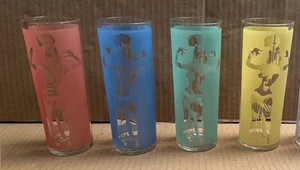 4 vasos vintage modernos de mediados de siglo para bailarina del vientre esmerilada Tom Collins cuatro colores - Imagen 1 de 9