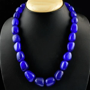 583.00 CTS EARTH MINED HAND MADE SINGLE STRAND RICH BLUE SAPPHIRE BEADS NECKLACE - Picture 1 of 3