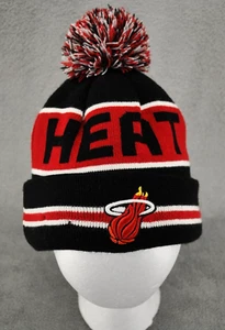 NBA Miami Heat Knit Beanie New Era Hardwood Classic Fleece Lined Black Logo Pom - Bild 1 von 10