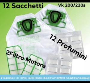 SACCHETTI FOLLETTO VK 200 VK 220S FP 12 SACCHI + 12 PROFUMI + 2 FILTRO MOTORE - Foto 1 di 1