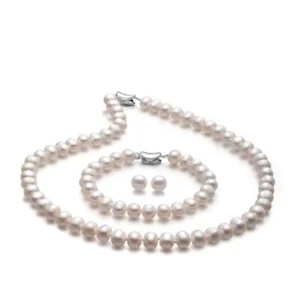 Freshwater Pearl Necklace and Earring Set Genuine Pearl Jewelry Set White - Picture 1 of 8