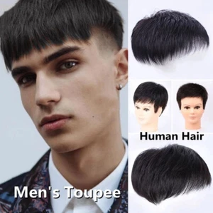 Peluca Topper Para Hombre Cabello Humano Real Natural Negro Corto Tupé Clip en Pelos - Imagen 1 de 16