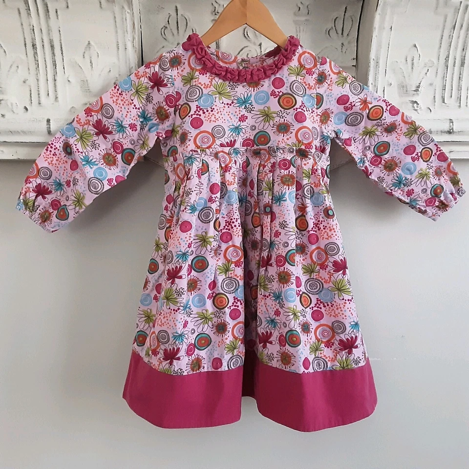 DEUX PAR DEUX Pink Floral Long Sleeve Corduroy Dress Size 6  EUC - Image 1 of 4