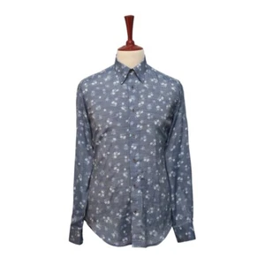 Mens Silk Shirt Floral Blue White Button Up Casual Hawaiian Beach Party Medium - Picture 1 of 6