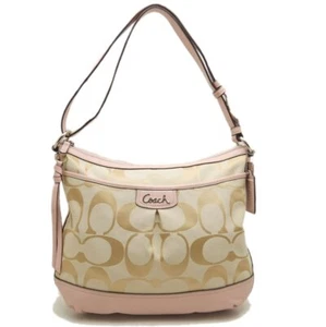 Borsa a tracolla Coach Park Duffle 19727 beige rosa firma tela pelle /252684 - Foto 1 di 10