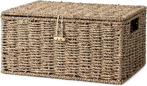 Seagrass Wicker Baskets for Organizing, Medium Wicker Basket with Lid, Decorativ - Picture 1 of 7