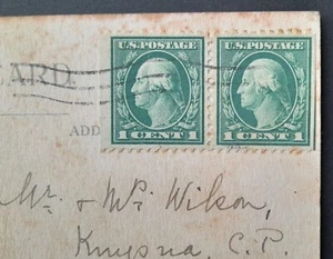 Block of Two 1 Cent Green George Washington Stamps on Postcard Cover - Picture 1 of 8