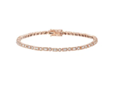 Brazalete baguette de diamantes con bisel de cuentas de oro rosa de 14 quilates corte redondo para mujer 0,98 quilates Foto 1 de 3