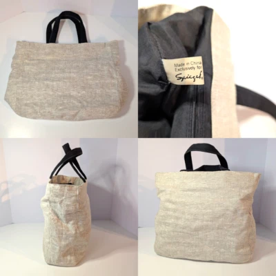 Vintage Spiegel Beach Tote Bag, Cream and Black, Double Handle Market Top Purse - Image 1 of 4