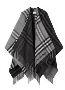 NEW BURBERRY CASHMERE PLAID CHECK PONCHO CAPE SHAWL GRAY NWT! - Picture 1 of 16
