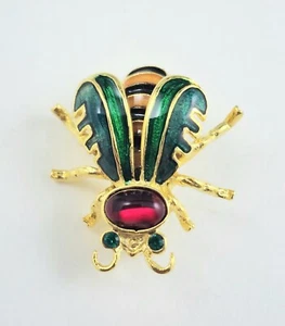 Vintage JOAN RIVERS Enamel Cabochon & Rhinestone Bug BUMBLE Bee Pin Gold Tone - Imagen 1 de 7