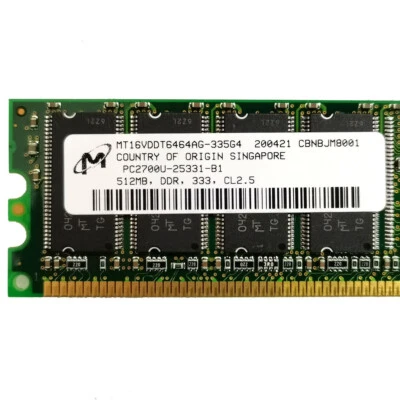 Micron DDR 512 MB MT16VDDT6464AG PC2700U-25331-B1 333 MHz Desktop Memory RAM - Image 1 of 4