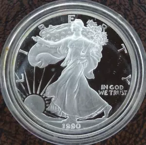 1990-S Proof American Silver Eagle Dollar $1 US Mint Bullion Missing Box & COA - Picture 1 of 2