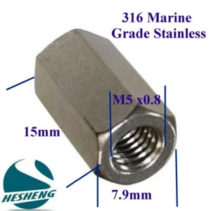Qty 1 Hex Rod Coupling Nut M5 316 Marine Stainless Steel Coupler Connector Nuts - Bild 1 von 1