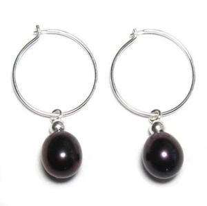 Echte 7 mm AAA schwarze Perle 925 Silber Creolen - Bild 1 von 1
