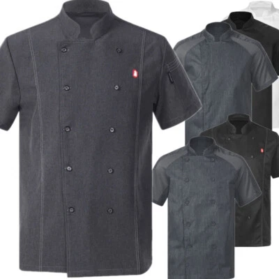 Mens Short Sleeve Chef Coats Jacket Kitchen Restaurant Hotel Cooking Work Shirts - Image 1 of 4
