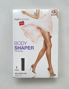 Style Essentials by Hanes Body Shaper Pantyhose Silky Sheer Size Q Black - Picture 1 of 2