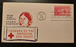 1948 FDC Clara Barton American Red Cross Illustrated Cachet Oxford MA - Picture 1 of 2