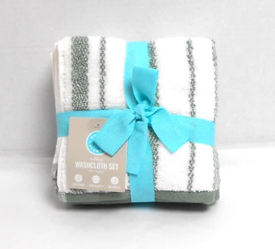 Martha Stewart 4 件套水洗布套装鼠尾草绿色和白色条纹 — 第 1/2 张图片