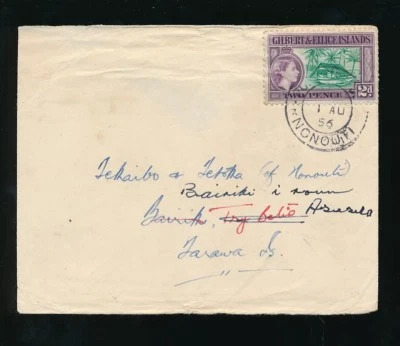 GILBERT + ELLICE INTER ISLAND NONOUTI to TARAWA + REDIRECTED..2d FIRST DAY ISSUE - Image 1 of 2