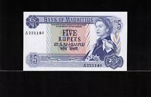 Mauritius 5 RUPEES ND (1967) Young Queen EII Gem UNC - Picture 1 of 2