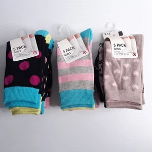 15 pairs Girls Socks 9-12 Polka Dots Spots Stripes Animal Print Pink Grey Black - Picture 1 of 4