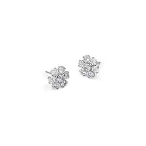 Round Lab Grown Floral Cluster Diamond Stud Earrings | 14K White Gold - Picture 1 of 3