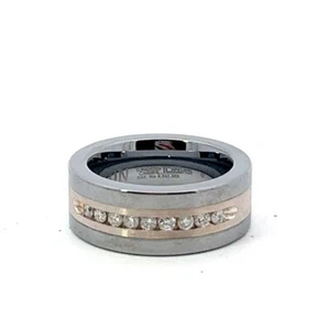 Triton 8mm Tungsten & Sterling Silver .25ctw Diamond Square Edge Band Ring - Picture 1 of 12