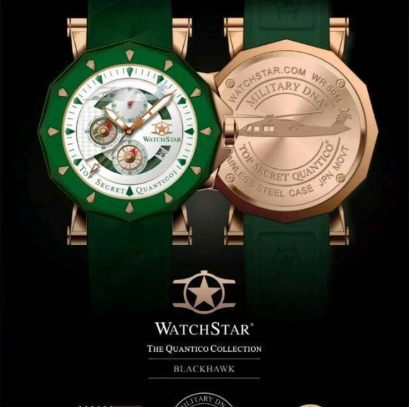 Reloj Watchstar Quantico Top Secret Marine Corps Blackhawk Helicóptero Oro Verde Foto 1 de 2