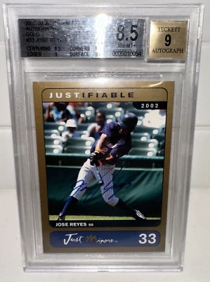 2002 Justifiable Jose Reyes Signature #ed /100 Rookie Just Minors 8.5 BGS 9 Auto - Image 1 of 3