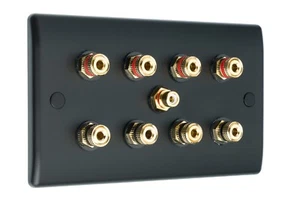 Lautsprecherplatte 4.1 matt schwarz 8 goldene Polklemmen + 1 Cinch AV Audio nicht löten - Bild 1 von 7