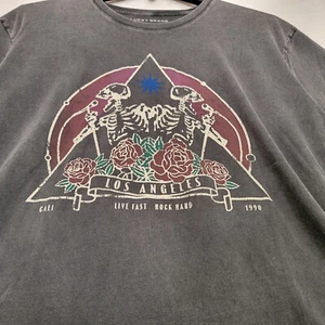 Lucky Brand LA ROCK Shirt Mens Large GRAY Skeleton BAND ROSES NWT - Picture 1 of 12