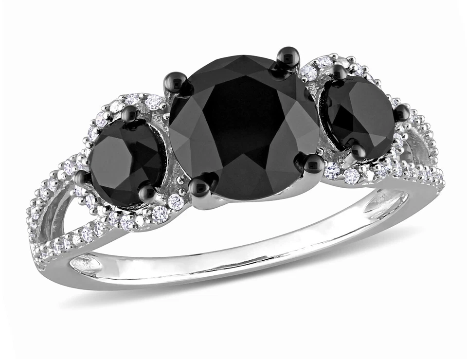 3.00 Carat (ctw) Black & White Diamond Three-Stone Ring in 10k White Gold - Image 1 of 4