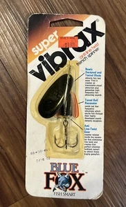 Spinner Super Vibrax Blue Fox de colección (1979) nuevo sellado todo negro envío rápido - Imagen 1 de 2