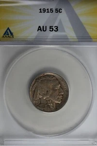 1915 .05 ANACS AU 53 Buffalo Nickel, Indian Nickel, 5 Cent Piece - Picture 1 of 6